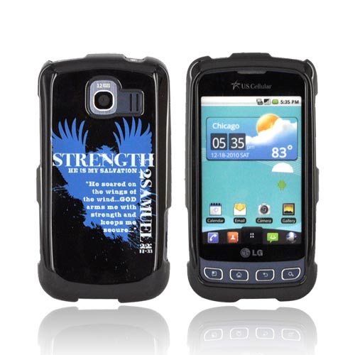 LG Optimus S LS670 Passion Series Hard Case - Blue Strength 2 Samuel 22:11-33 on Black