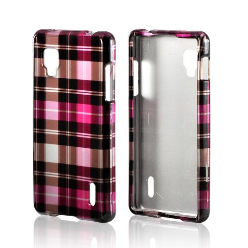 Pink/ Hot Pink/ Brown/ Gray Plaid Pattern Hard Case for LG Optimus G (Sprint)