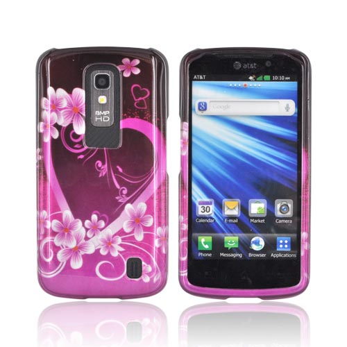 LG Nitro HD Hard Case - Hot Pink/ Purple Flowers & Hearts