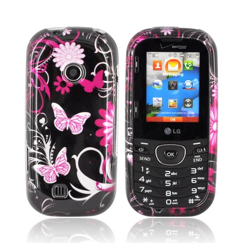 LG Cosmos 2 UN251 Hard Case - Pink Butterflies & Flowers on Black