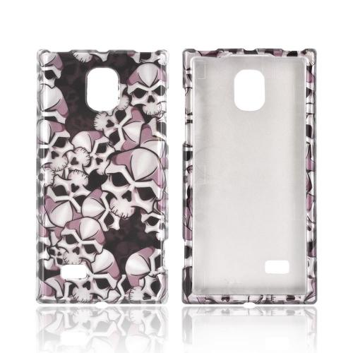 LG Optimus VS930 (Optimus LTE II) Hard Case - Silver Skulls on Black