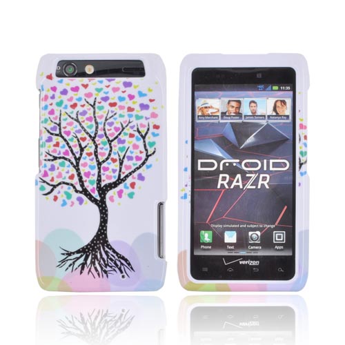 Motorola Droid RAZR Hard Case - Black Tree w/ Multi-Colored Hearts on White