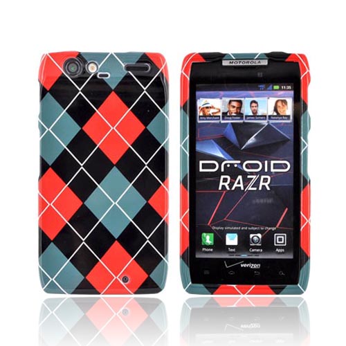 Motorola Droid RAZR Hard Case - Red/ Black/ Gray Argyle