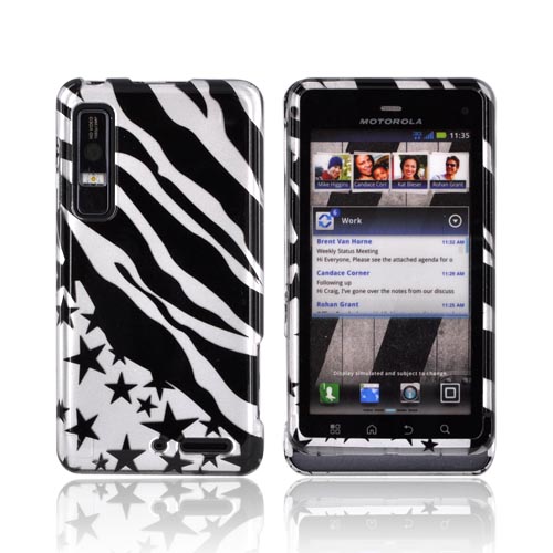 Motorola Droid 3 Hard Case - Black/ Silver Zebra & Stars