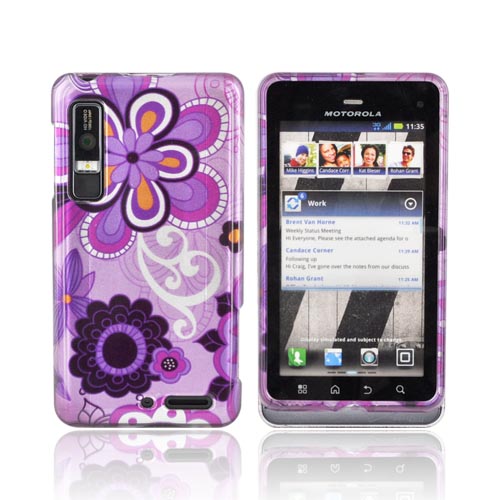 Motorola Droid 3 Hard Case - Dark Purple/ Magenta Retro Flowers on Light Purple Motorola Droid 3 Hard Case - Dark Purple/ Magenta Retro Flowers on Light Purple