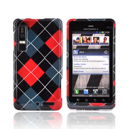 Motorola Droid 3 Hard Case - Red/ Gray/ Black Argyle