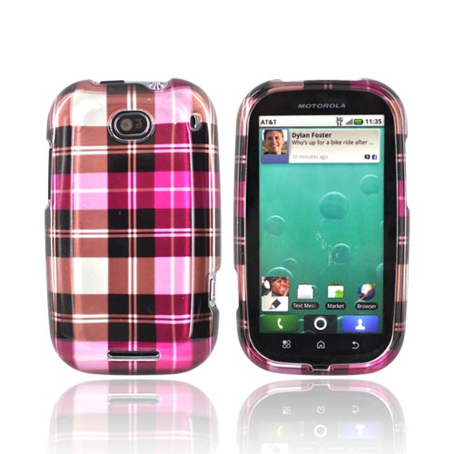 Luxmo Motorola Bravo MB520 Hard Case - Plaid Pattern of Hot Pink, Brown, Pink
