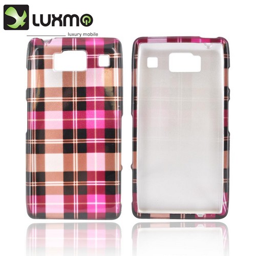 Motorola Droid RAZR HD Hard Case - Plaid Pattern of Pink/ Hot Pink/ Brown/ Gray
