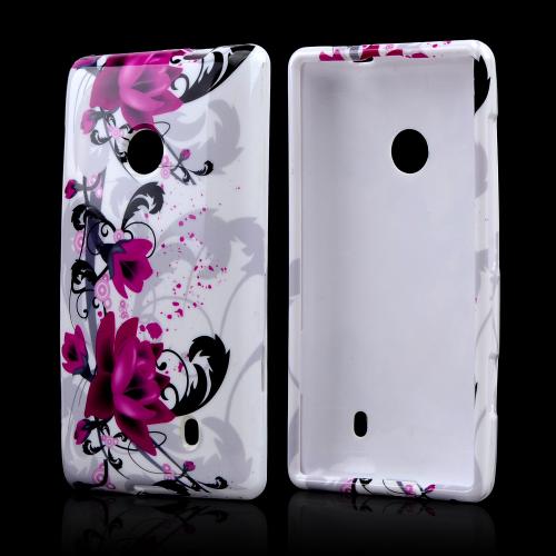 Magenta Flowers w/ Black Vines on White Hard Case for Nokia Lumia 521