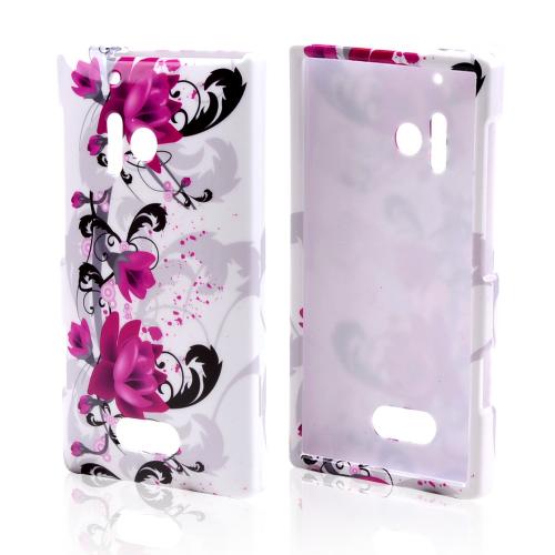 Magenta Flowers & Black Vines on White Hard Case for Nokia Lumia 928
