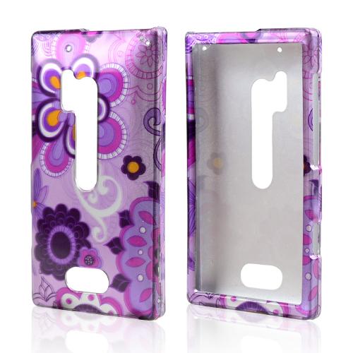 Dark Purple/ Purple Retro Flowers on Lavender Hard Case for Nokia Lumia 928