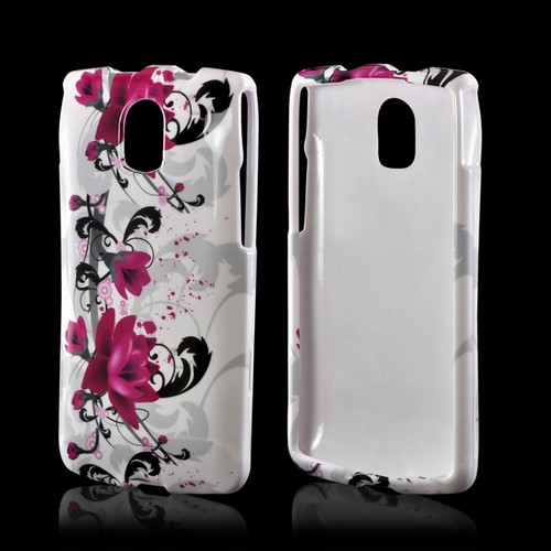 Magenta Flowers & Black Vines on White Hard Case for Pantech Discover