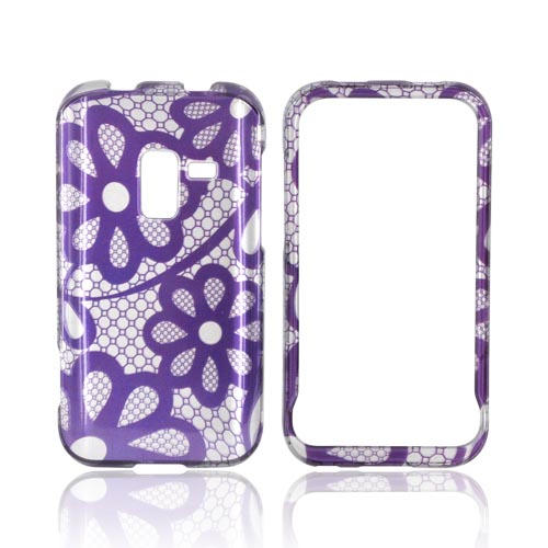 Samsung Conquer 4G Hard Case - Purple Lace Flowers on Silver