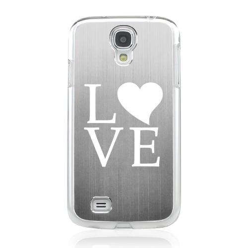 Love - Geeks Designer Line Laser Series Silver Aluminum on Clear Case for Samsung Galaxy S4 Love - Geeks Designer Line Laser Series Silver Aluminum on Clear Case for Samsung Galaxy S4