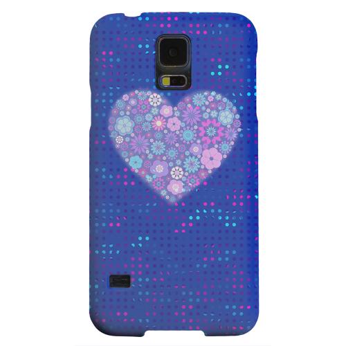 Geeks Designer Line (GDL) Samsung Galaxy S5 Matte Hard Back Cover - Shimmer Blue Dots & Heart