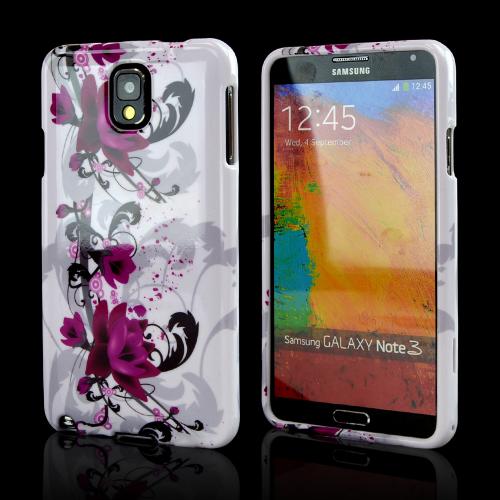 Magenta Flowers w/ Black Vines on White Hard Case for Samsung Galaxy Note 3