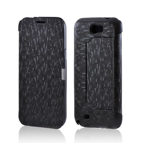 Premium Samsung Galaxy Note 2 Diary Flip Cover Hard Case w/ Stand - Black Matrix Design