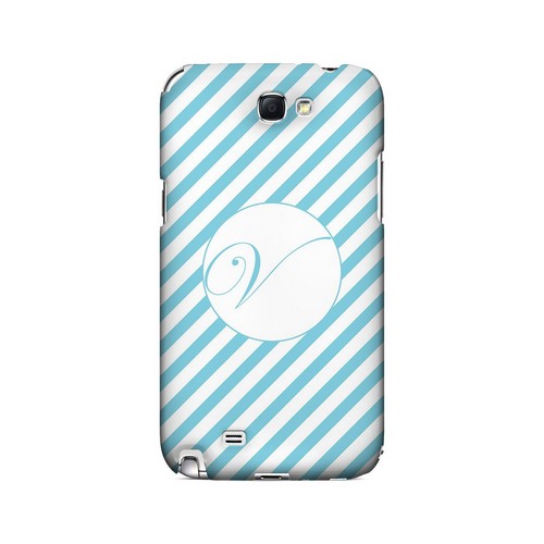 Calligraphy V on Mint Slanted Stripes - Geeks Designer Line Monogram Series Hard Case for Samsung Galaxy Note 2