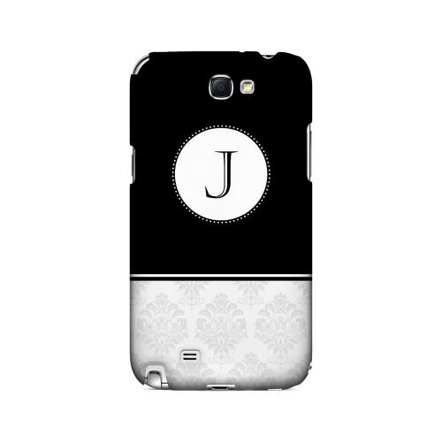 Black J w/ White Damask Design - Geeks Designer Line Monogram Series Hard Case for Samsung Galaxy Note 2
