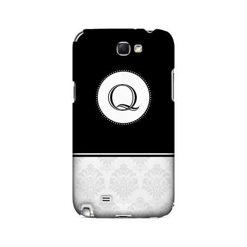 Black Q w/ White Damask Design - Geeks Designer Line Monogram Series Hard Case for Samsung Galaxy Note 2