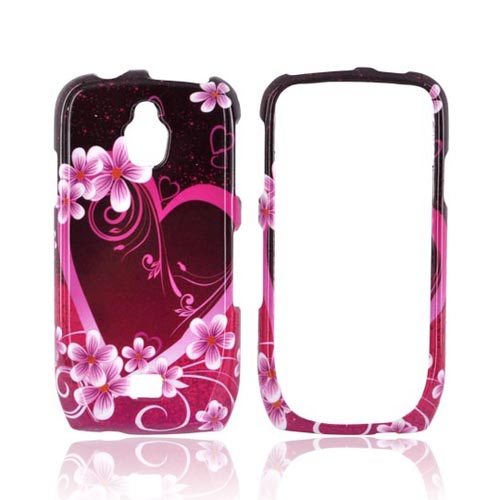 Samsung Exhibit T759 Hard Case - Hot Pink/ Purple Flowers & Hearts