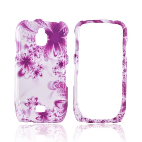 Samsung Exhibit T759 Hard Case - Magenta/ Purple Flowers on White