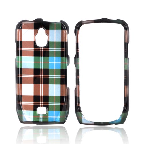 Samsung Exhibit T759 Hard Case - Plaid Pattern of Blue/ Brown/ Silver