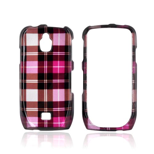 Samsung Exhibit 4G Hard Case - Plaid Design of Pink/ Hot Pink/ Brown/ Silver
