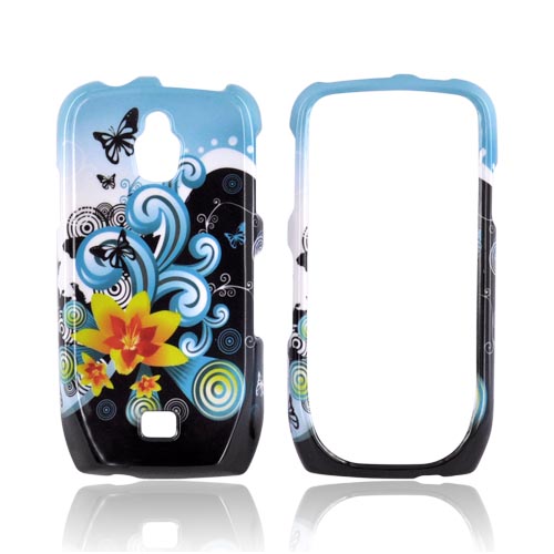Samsung Exhibit T759 Hard Case - Yellow Lilly & Swirls on Turquoise/Black