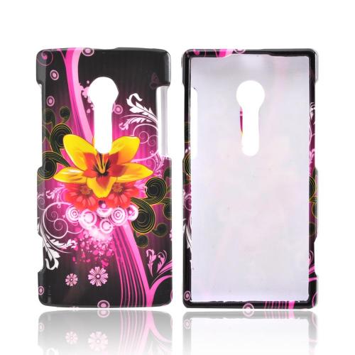 Sony Xperia Ion T28i Hard Case - Yellow & Red Dream Flowers on Hot Pink