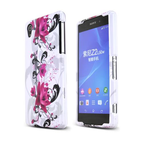 Magenta Flowers On White Sony Xperia Z2 Plastic Hard Case Cover, Great Basic Protection! Magenta Flowers On White Sony Xperia Z2 Plastic Hard Case Cover, Great Basic Protection!