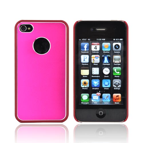 AT&T/ Verizon Apple iPhone 4, iPhone 4S Hard Back Case w/ Aluminum - Hot Pink/ Red