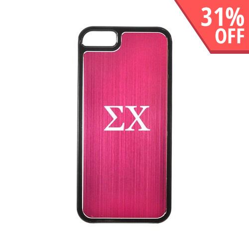 Apple iPhone 5/5S Hard Back Cover w/ Hot Pink Aluminum Back - Sigma Chi