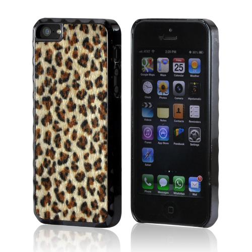 Brown/ Black Cheetah Hard Case w/ Aluminum Border & Fabric Back for Apple iPhone 5/5S