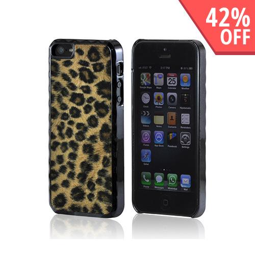 Brown/ Black Leopard Hard Case w/ Aluminum Border & Fabric Back for Apple iPhone 5/5S