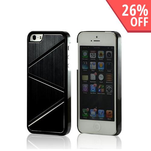 Black/ Silver Hard Case w/ Aluminum Back & Geometric Shapes for Apple iPhone 5/5S