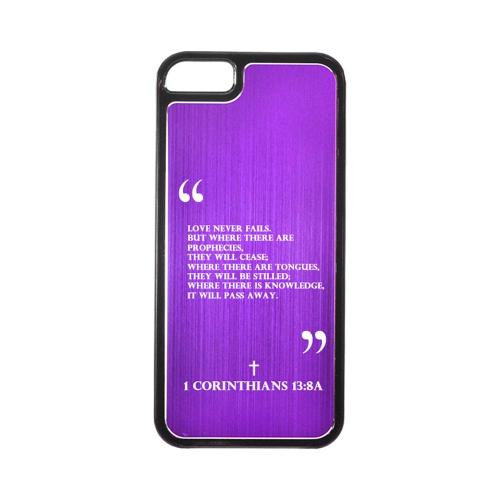 Apple iPhone 5/5S Hard Back Cover w/ Purple Aluminum Back - 1 Corinthians 13:8A Apple iPhone 5/5S Hard Back Cover w/ Purple Aluminum Back - 1 Corinthians 13:8A
