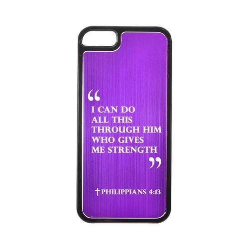 Apple iPhone 5/5S Hard Back Cover w/ Purple Aluminum Back - Philippians 4:13 Apple iPhone 5/5S Hard Back Cover w/ Purple Aluminum Back - Philippians 4:13