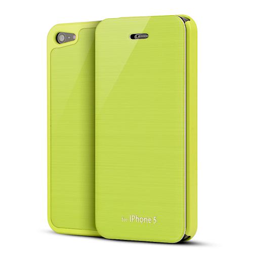 Lime Green Exclusive Diary Flip Cover Hard Case w/ ID Slot & Satin Cover for Apple iPhone 5/5S