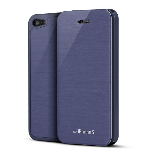 Navy Blue Diary Flip Cover Hard Case w/ ID Slot & Satin Cover for Apple iPhone 5/5S
