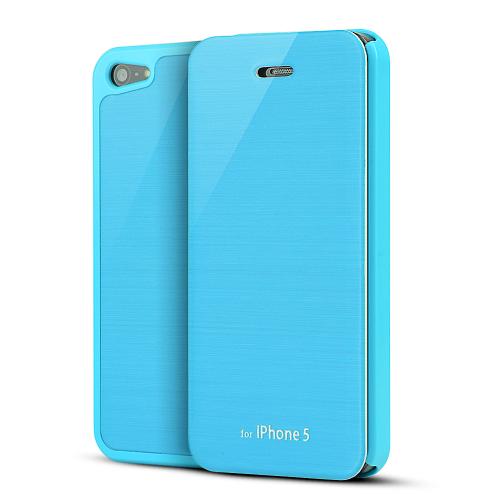 Sky Blue Exclusive Diary Flip Cover Hard Case w/ ID Slot & Satin Cover for Apple iPhone 5/5S - XXIP5