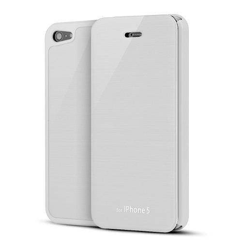 White Diary Flip Cover Hard Case w/ ID Slot & Satin Cover for Apple iPhone 5/5S
