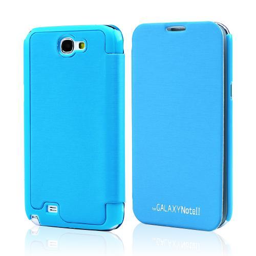 Sky Blue Exclusive Diary Flip Cover Hard Case w/ ID Slot & Satin Cover for Samsung Galaxy Note 2