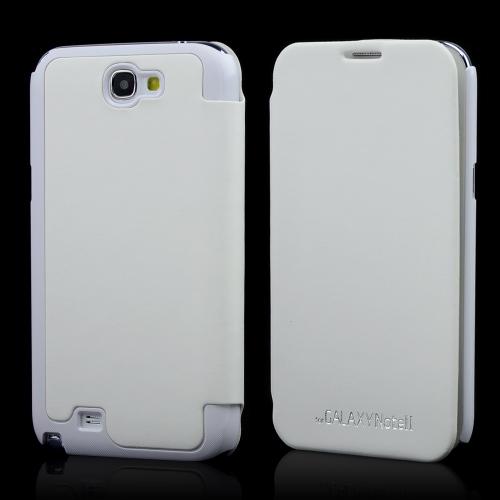 White Diary Flip Cover Hard Case w/ ID Slot & Satin Cover for Samsung Galaxy Note 2