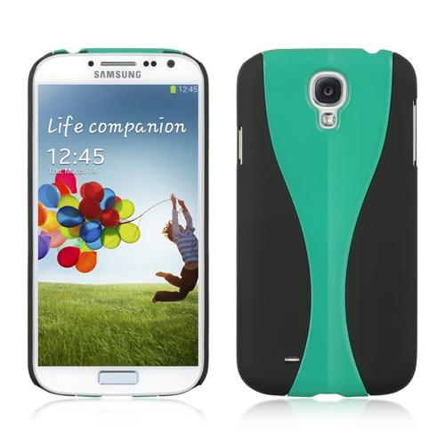 Black/Aqua Dual Material Hard Case (Rubberized + Glossy Plastic) for Samsung Galaxy S4