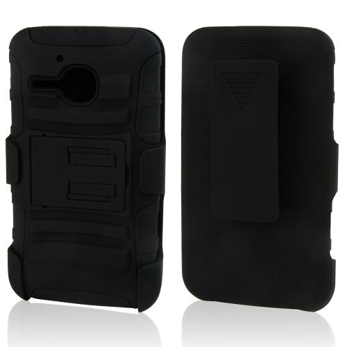 Black Hard Case w/ Kickstand on Black Silicone Skin Case w/ Holster for Alcatel One Touch Evolve