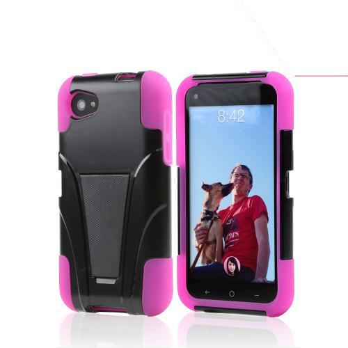 Black Hard Case w/ Kickstand Over Hot Pink Silicone for HTC First