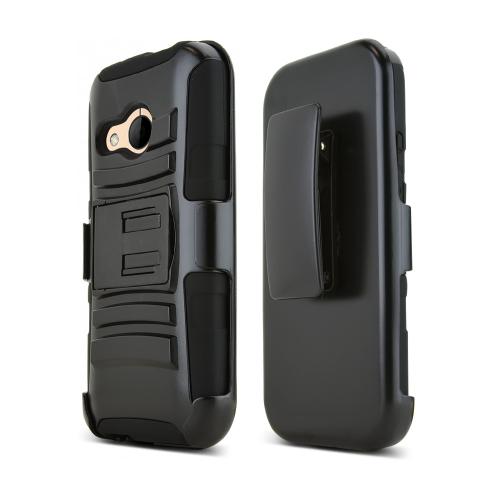 Black HTC One Remix Hard Case w/ Kickstand on Black Silicone Skin Case w/ Holster