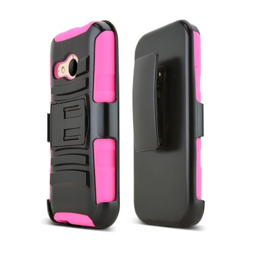 Black HTC One Remix Hard Case w/ Kickstand on Hot Pink Silicone Skin Case w/ Holster Black HTC One Remix Hard Case w/ Kickstand on Hot Pink Silicone Skin Case w/ Holster
