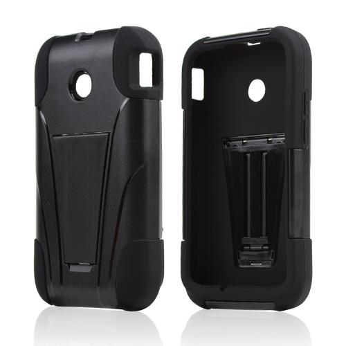 Black Hard Case w/ Kickstand on Black Silicone Skin Case for T-Mobile Prism 2 Black Hard Case w/ Kickstand on Black Silicone Skin Case for T-Mobile Prism 2